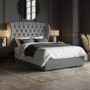 Grey Velvet King Size Ottoman Bed with Winged Chesterfield Headboard with Mattress Included - Safina
