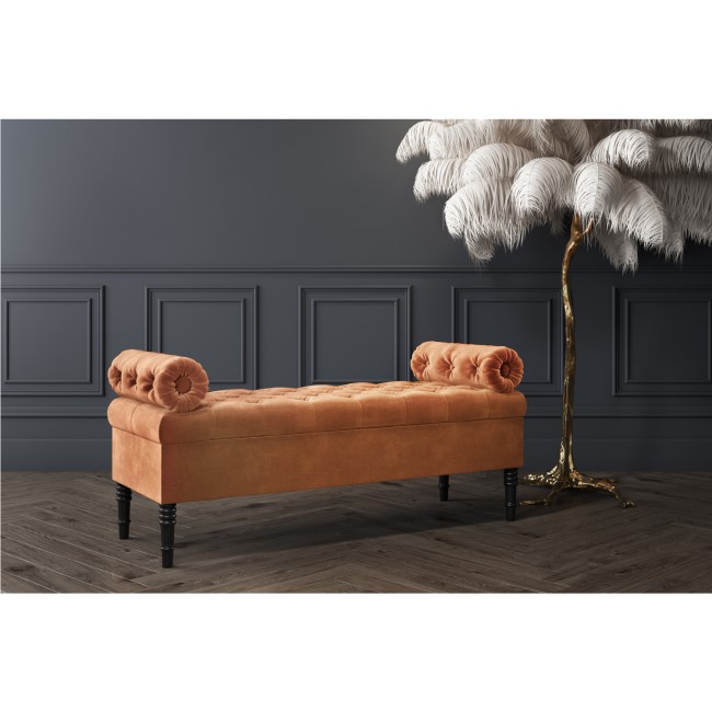 Safina Hall Storage Bench in Burnt Orange Velvet