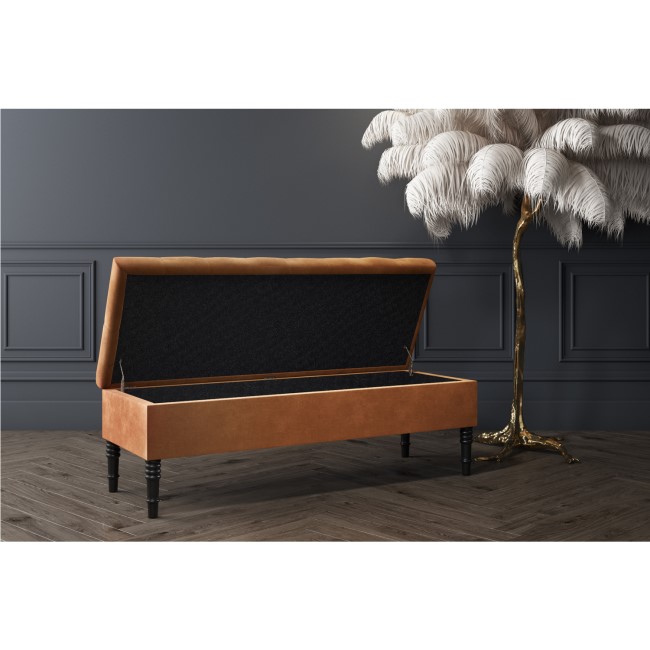 Safina Hall Storage Bench in Burnt Orange Velvet