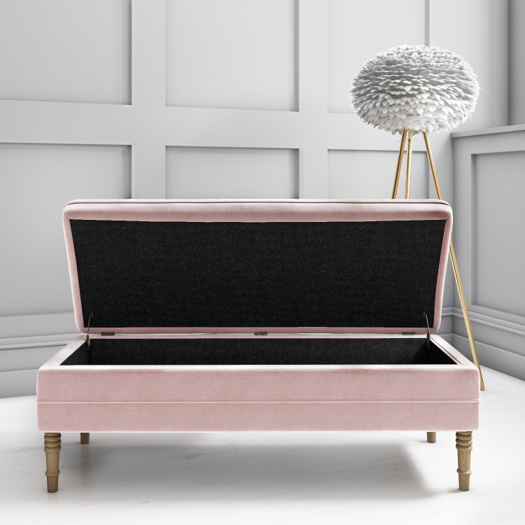 Pink Velvet Ottoman Storage Bench - Safina