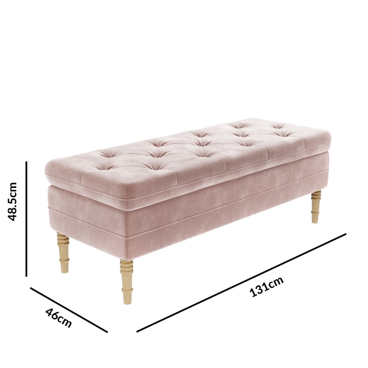 Pink Velvet Ottoman Storage Bench - Safina