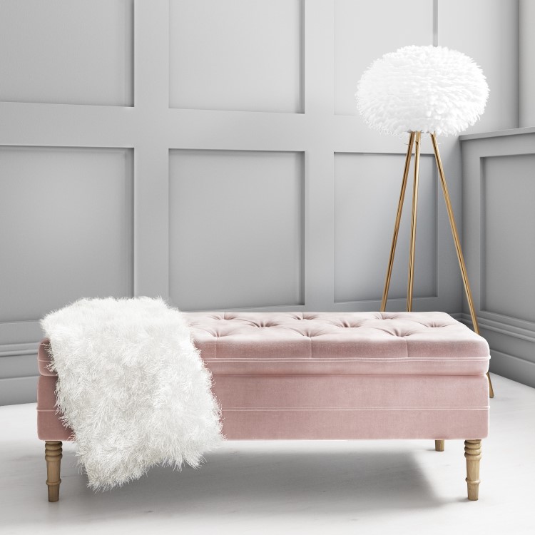 Pink Velvet Ottoman Storage Bench - Safina