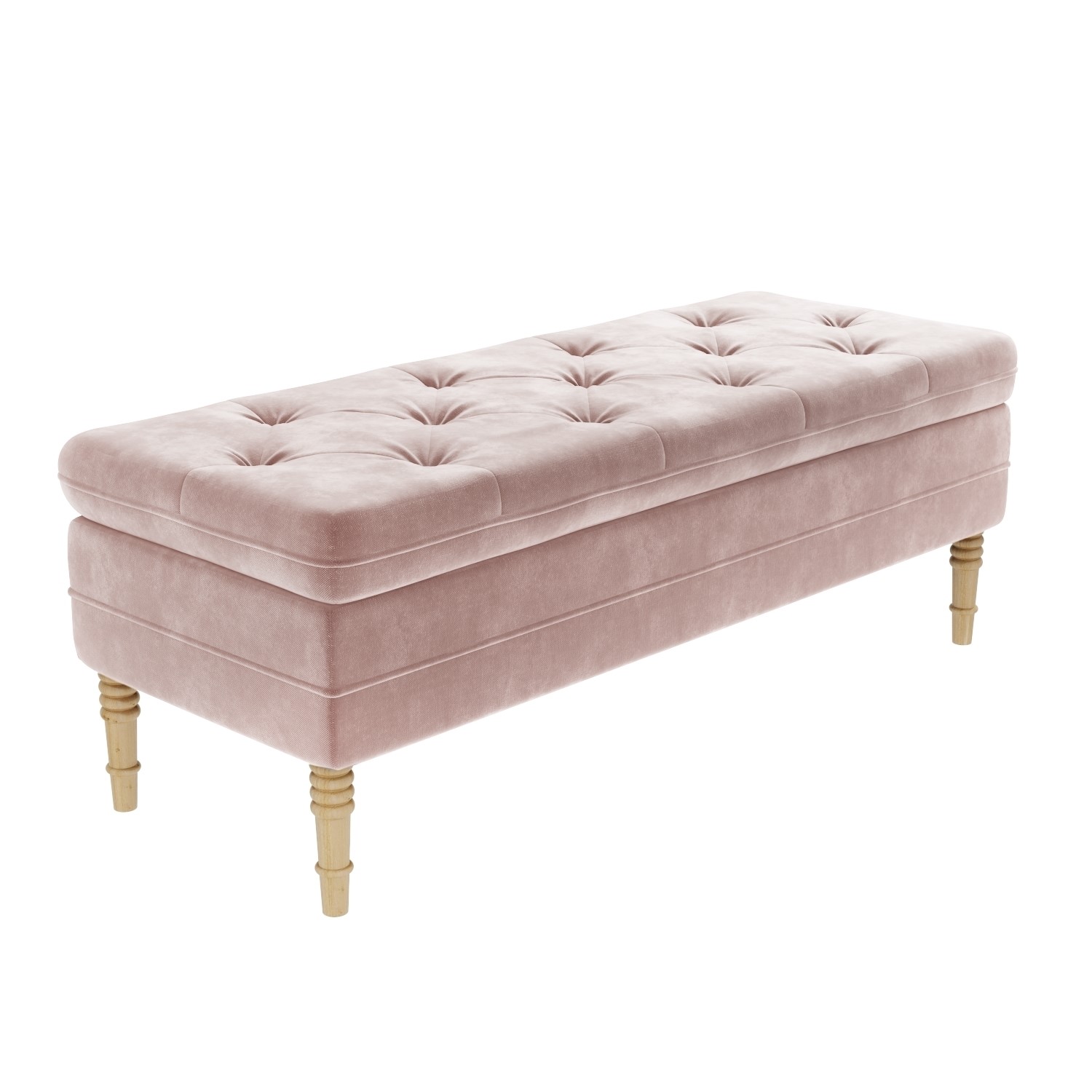Safina Ottoman Storage Bench In Baby Pink Velvet With Button