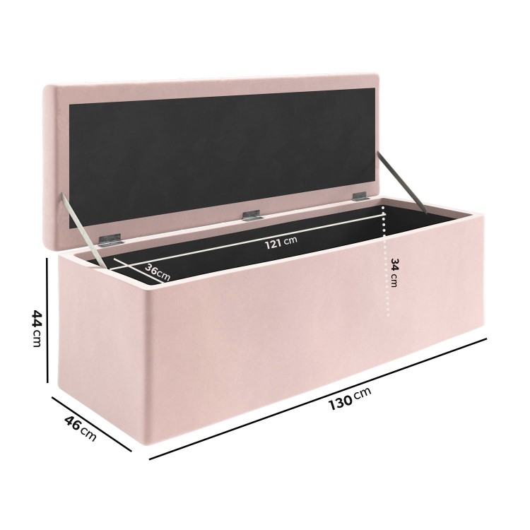 Pink Velvet Double Ottoman Bed with Blanket Box - Safina