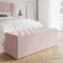 Pink Velvet King Size Ottoman Bed with Matching Blanket Box - Safina