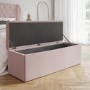 Pink Velvet Small Double Ottoman Bed with Blanket Box - Safina