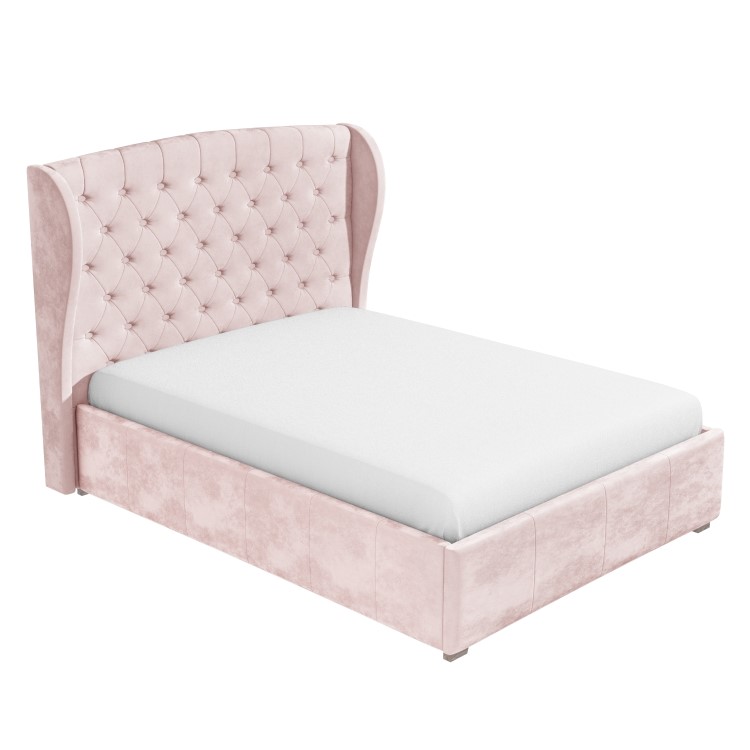 GRADE A2 - Safina Pink Velvet King Size Ottoman Bed with Winged Headboard