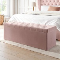 Ottoman Storage Blanket Box in Pink Velvet - Safina Ottoman Storage Blanket Box in Pink Velvet - Safina