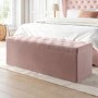 Pink Velvet Double Ottoman Bed with Blanket Box - Safina