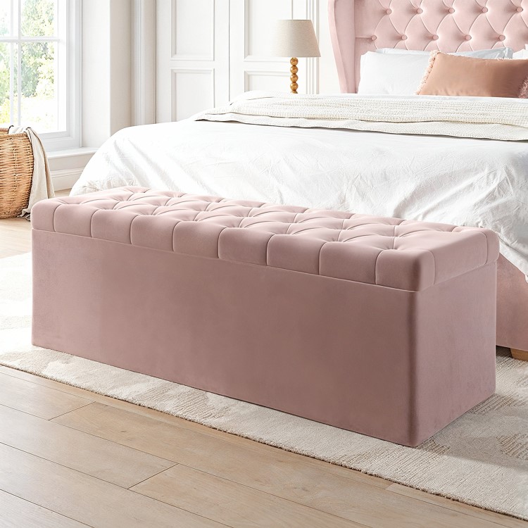 Ottoman Storage Blanket Box in Pink Velvet - Safina