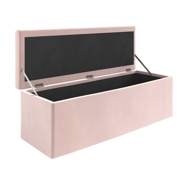 Pink Velvet Double Ottoman Bed with Blanket Box - Safina