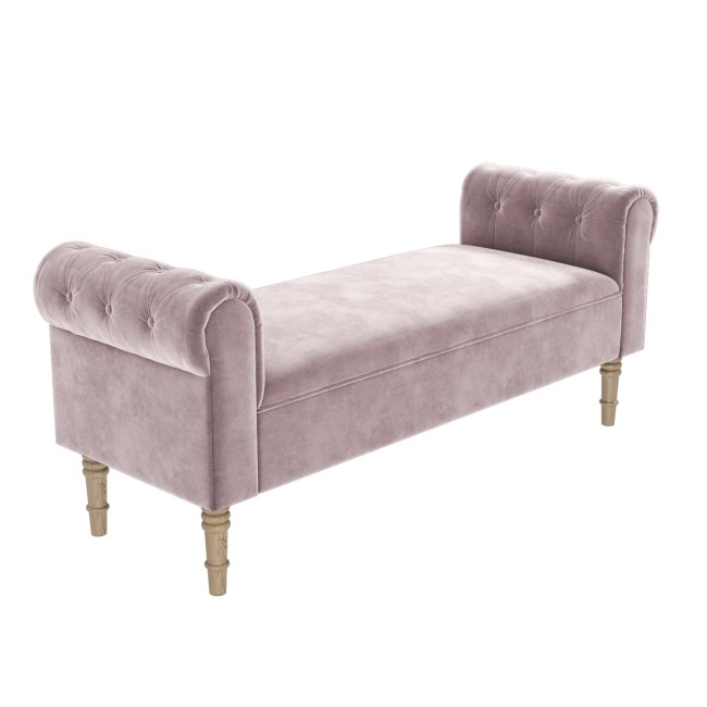 GRADE A2 - Safina End-of-Bed Bench in Pink Velvet with Chesterfield Armrests