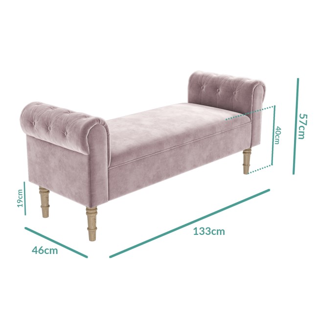 GRADE A2 - Safina End-of-Bed Bench in Pink Velvet with Chesterfield Armrests