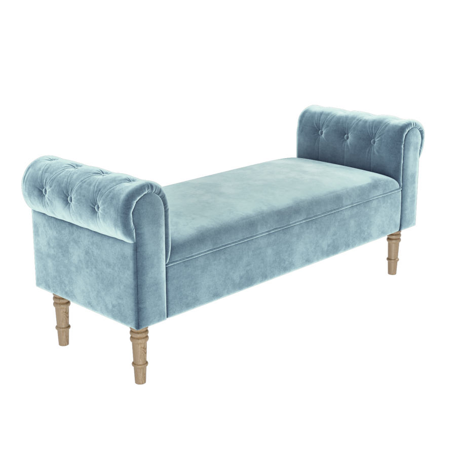 Safina Duck Egg Blue Velvet Hallway Bench with Quilted Arm Rest