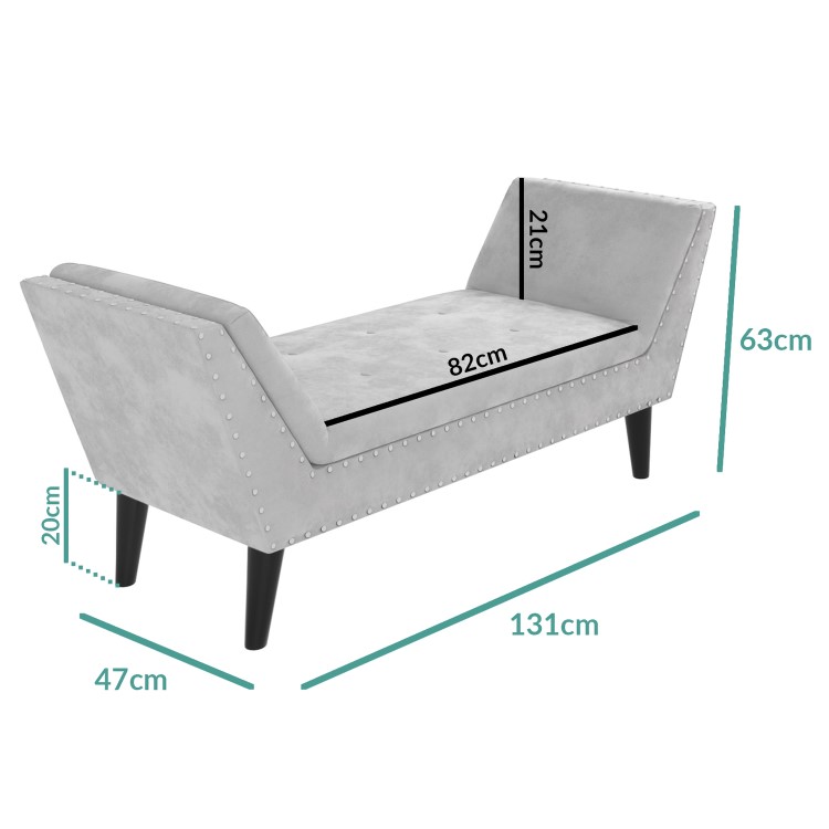 Safina Velvet Hallway Bench Seat with Stud Detailing in Light Grey