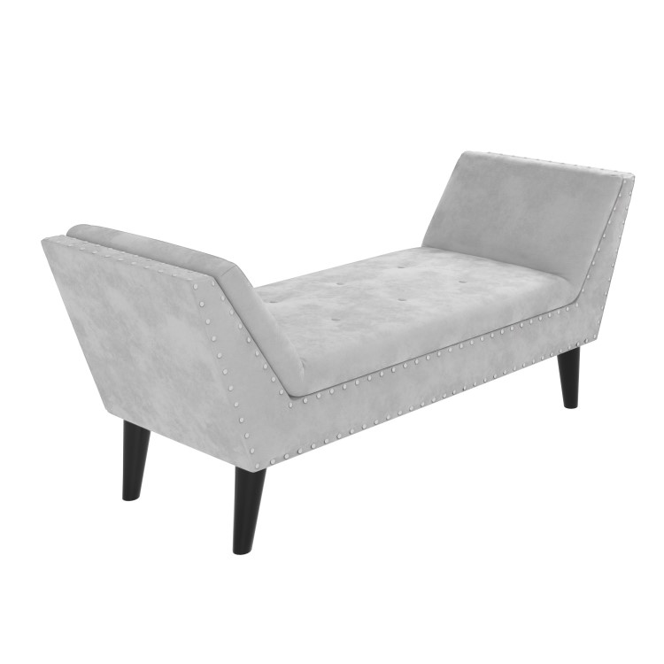 Safina Velvet Hallway Bench Seat with Stud Detailing in Light Grey