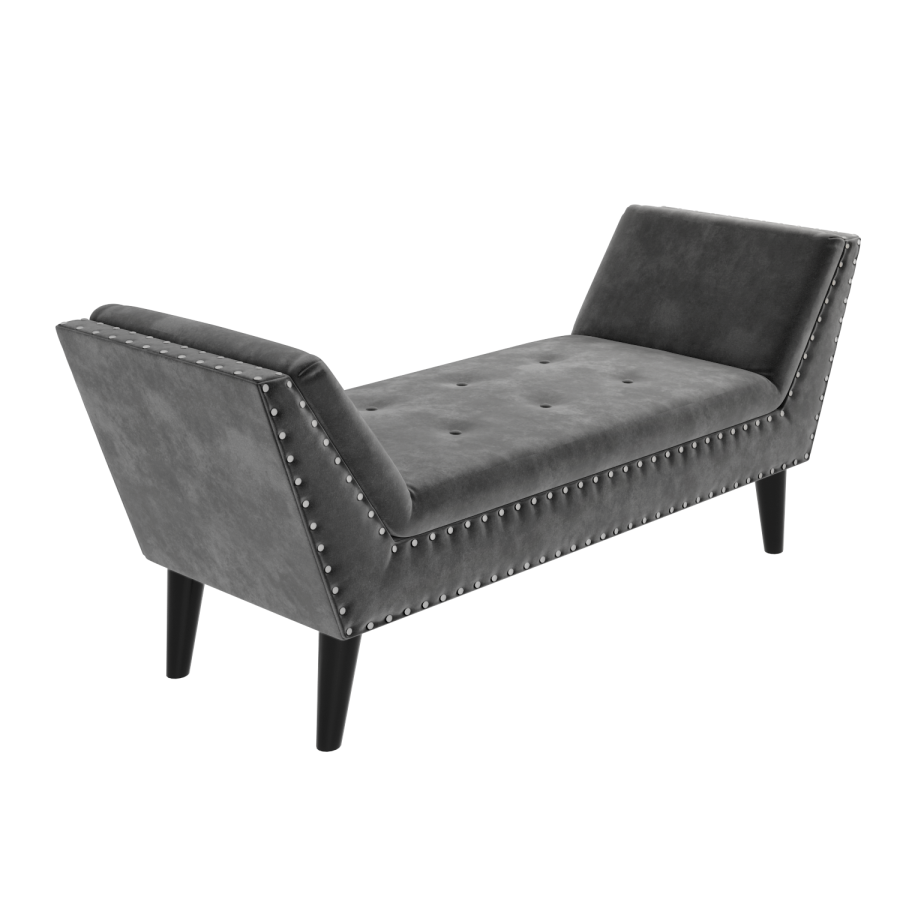 Safina Velvet Hallway Bench Seat with Stud Detailing in Dark Grey