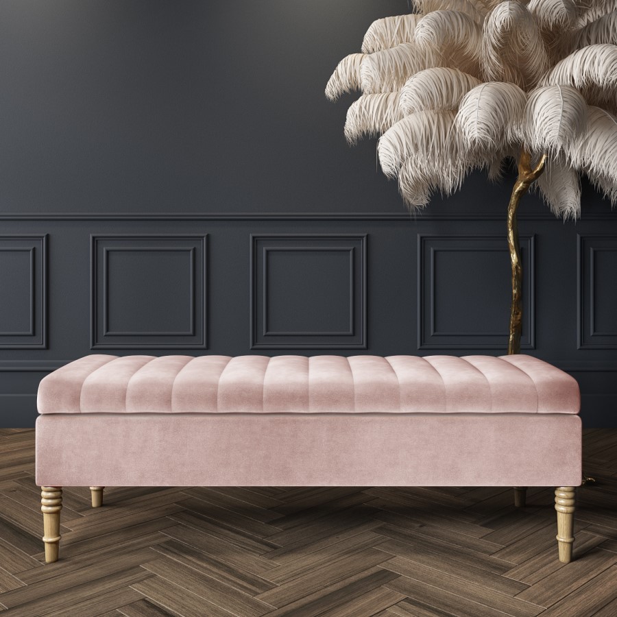 Safina Striped Top Storage Bench in Baby Pink Velvet