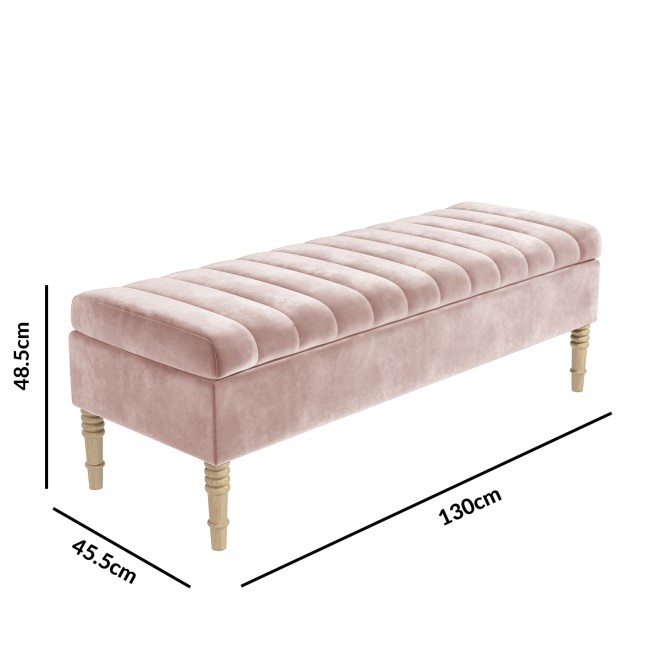 Safina Striped Top Storage Bench in Baby Pink Velvet