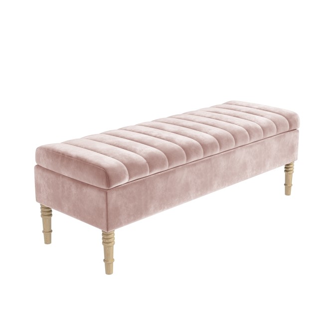 Safina Striped Top Storage Bench in Baby Pink Velvet