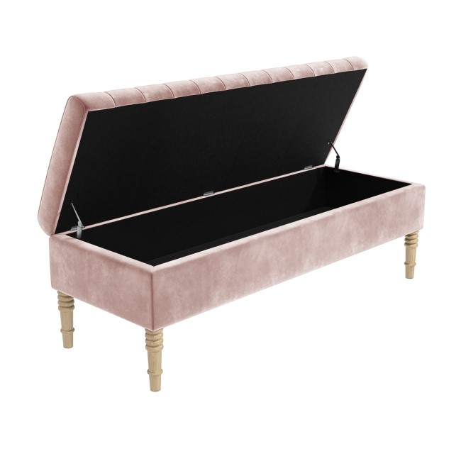 Safina Striped Top Storage Bench in Baby Pink Velvet