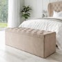Beige Velvet King Size Ottoman Bed with Blanket Box - Safina