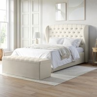 Cream Upholstered Double Ottoman Bed with Blanket Box - Safina Cream Upholstered Double Ottoman Bed with Blanket Box - Safina