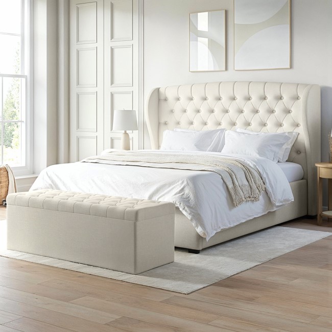 Cream Fabric Super King Ottoman Bed with Blanket Box - Safina