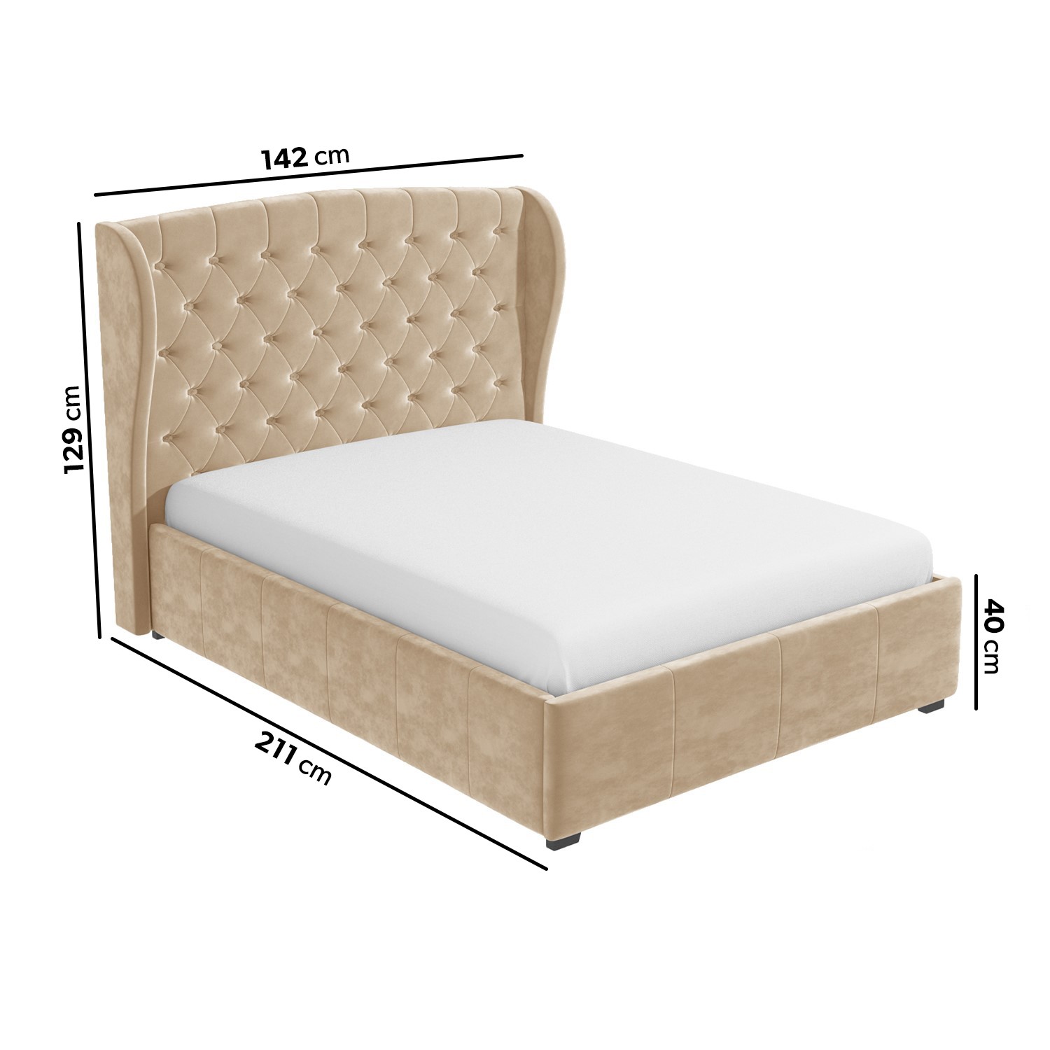 Beige Velvet Small Double Ottoman Bed With Blanket Box Safina