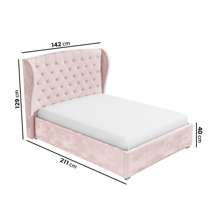 Pink Velvet Small Double Ottoman Bed with Blanket Box - Safina