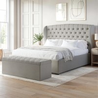 Grey Fabric Super King Ottoman Bed with Blanket Box - Safina