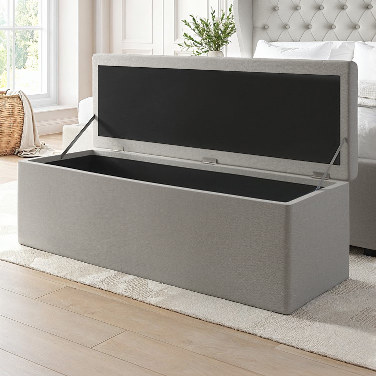 Ottoman Storage Blanket Box in Grey Fabric - Safina