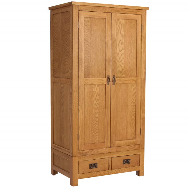 GRADE A2 - Rustic Saxon Oak 2 Door 2 Drawer Wardrobe