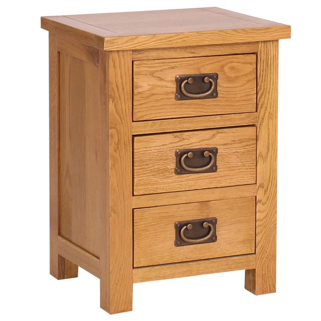Rustic Saxon Oak Bedside Table With 3 Drawers