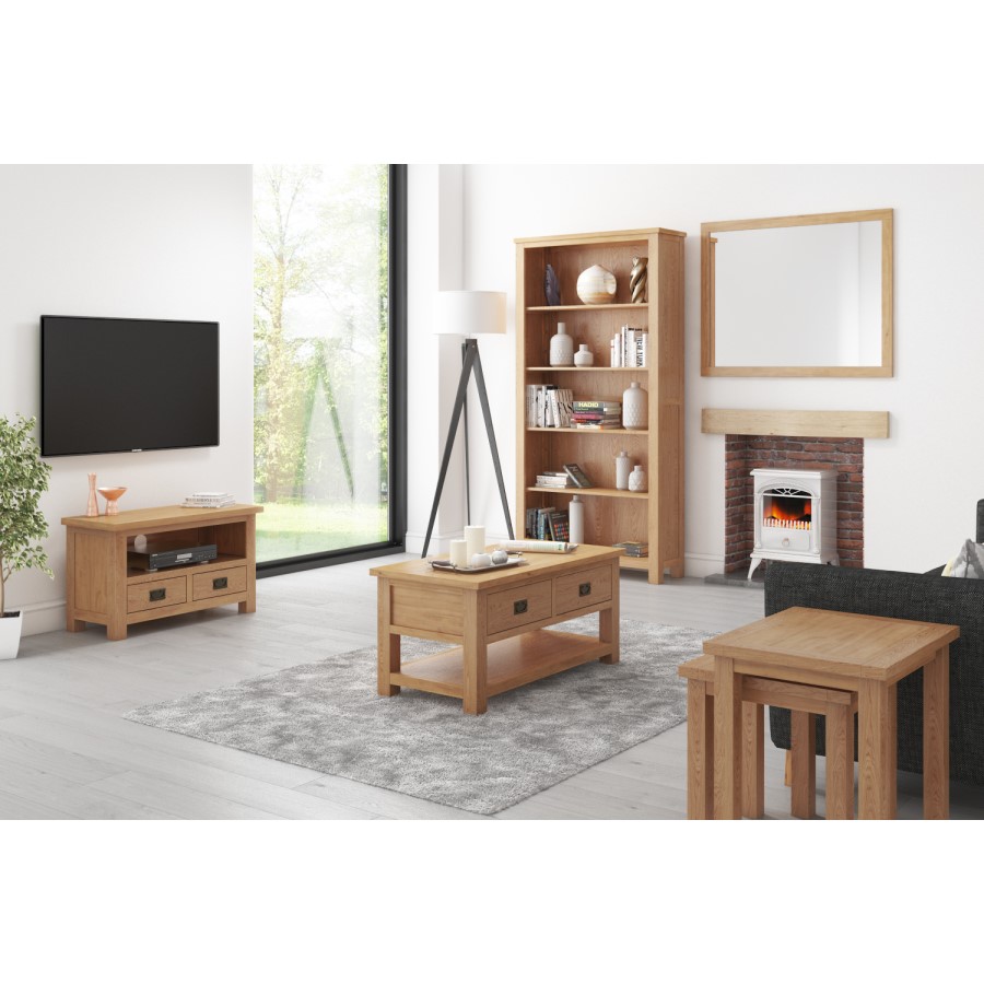 Tall Oak Bookshelf & Storage Unit - Rustic Saxon Range
