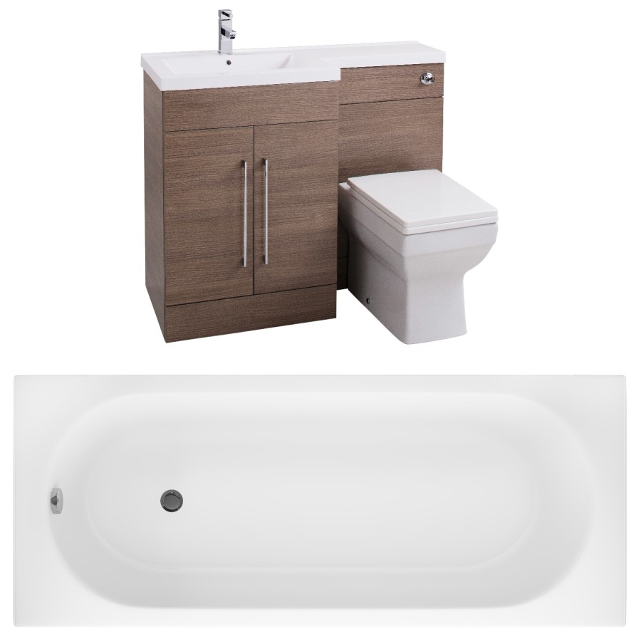 Medium Oak Left Hand Vanity Unit Bathroom Suite with Bath