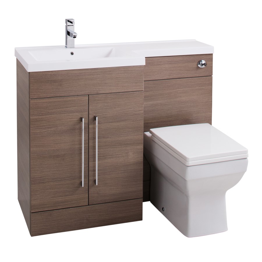 Medium Oak Left Hand Vanity Unit Bathroom Suite with Bath
