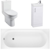 White Cube Vanity Unit Bathroom Suite with Bath