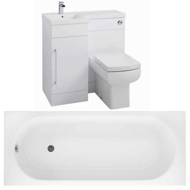 White Vanity Unit Bathroom Suite with Bath and Back to Wall Toilet