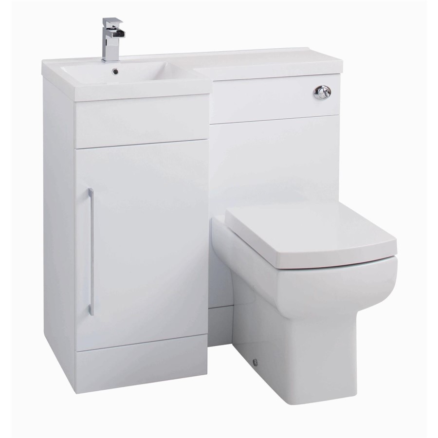 White Vanity Unit Bathroom Suite with Bath and Back to Wall Toilet
