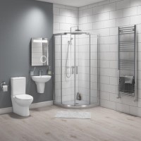 800 x 800mm Shower Enclosure Bathroom Suite with Curved Toilet & Wall Mount Basin