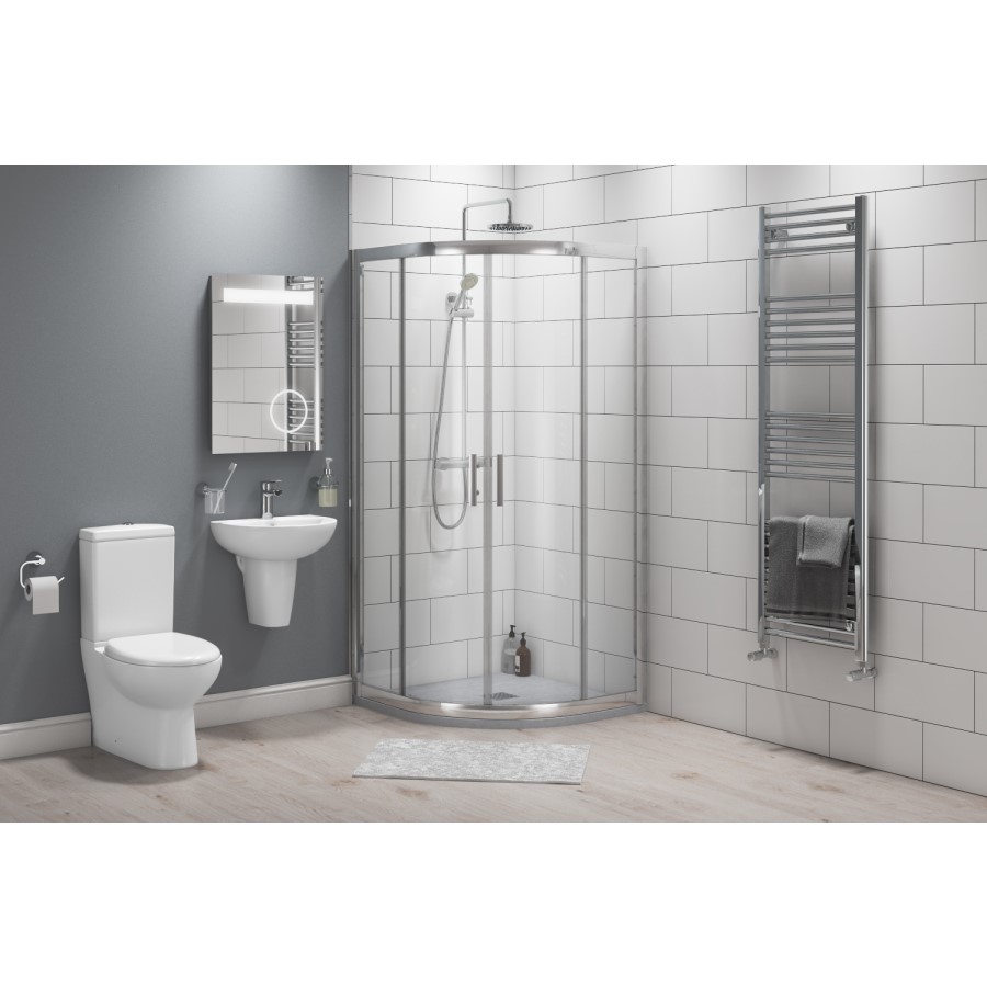 800 x 800mm Shower Enclosure Bathroom Suite with Curved Toilet & Wall Mount Basin