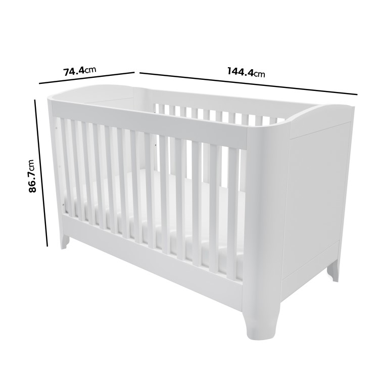 White Pine Nursery Furniture 2-Piece Set with Curved Edges including Cot Bed and Changing Table - Shiloh