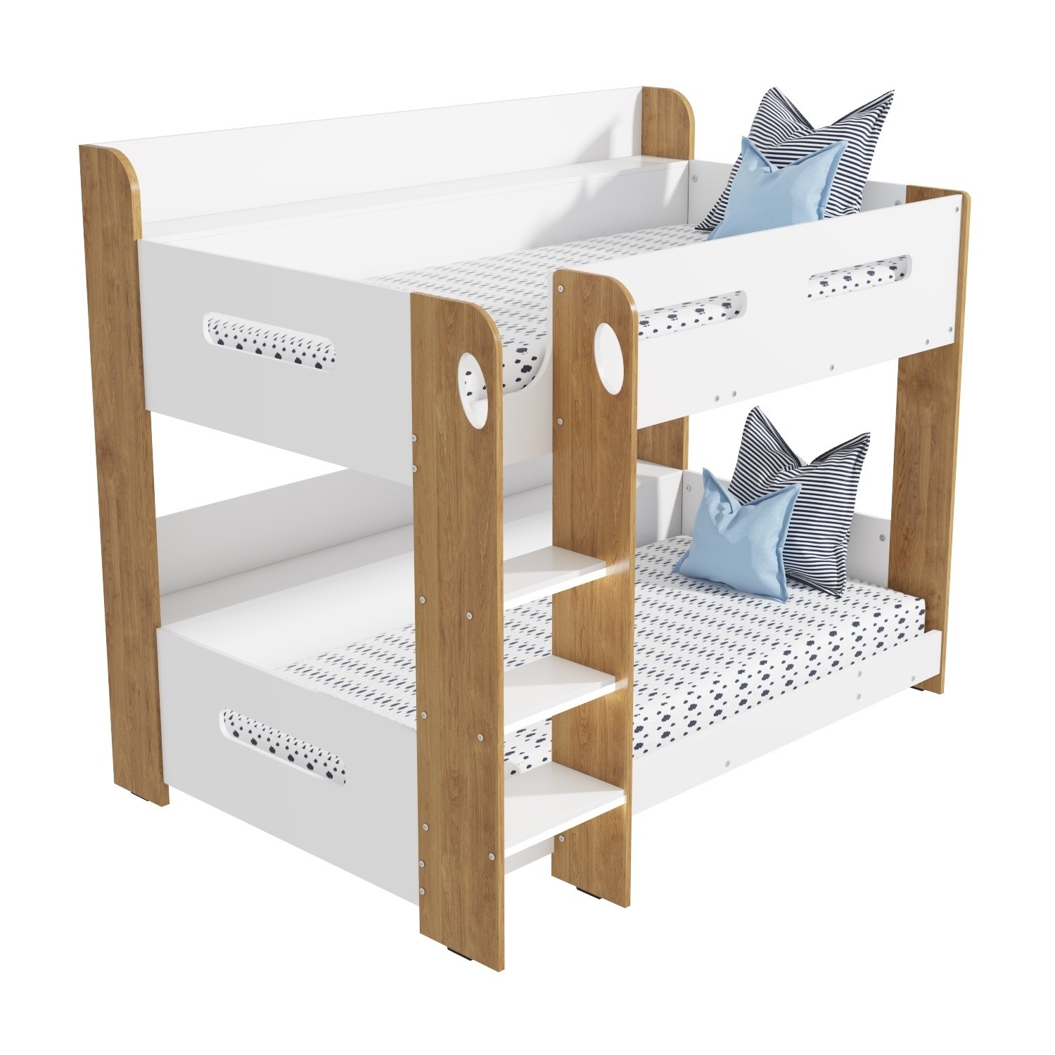 White and Oak Wooden Bunk Bed with Shelves - Sky - Furniture123