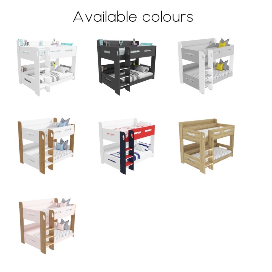 Grey and White Wooden Bunk Bed with Shelves - Sky
