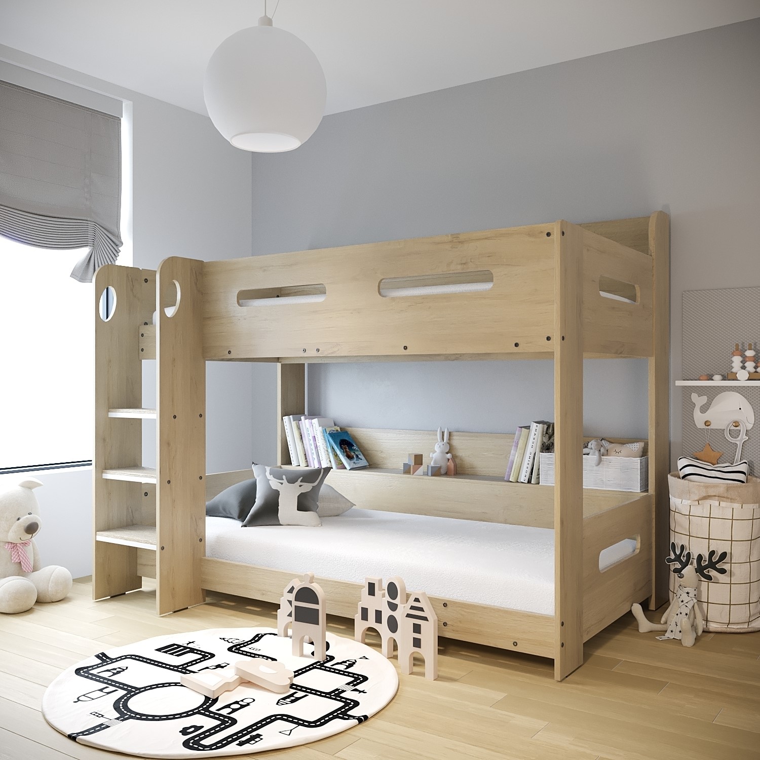 Photo of Oak bunk bed with shelves - sky