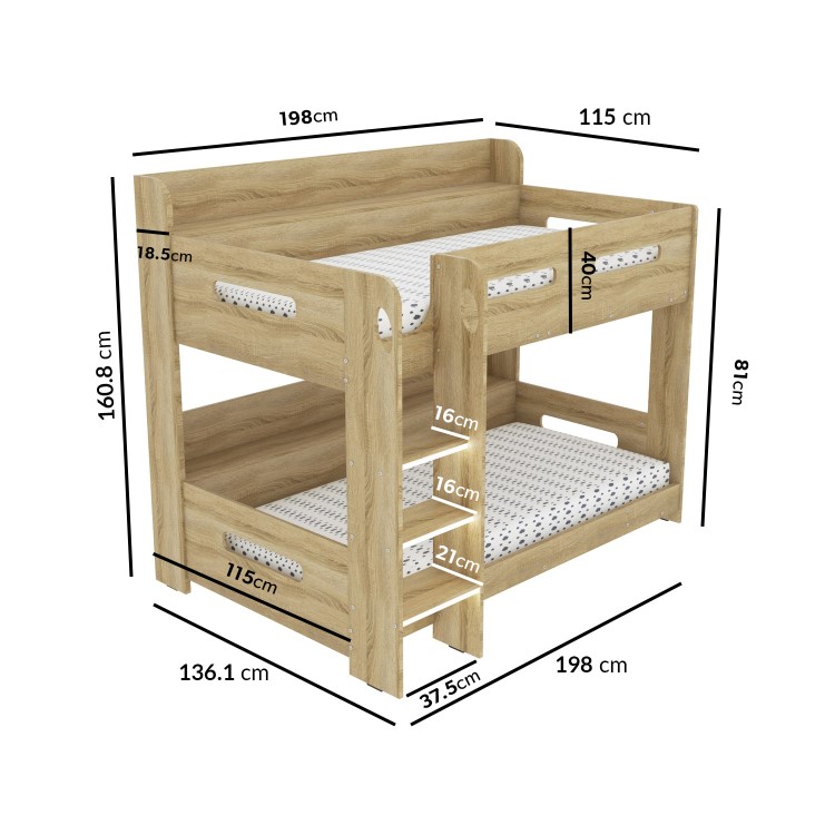 Oak Bunk Bed with Shelves - Sky