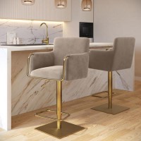 Set of 2 Mink Velvet Adjustable Swivel Bar Stools with Gold Base - Sonny Set of 2 Mink Velvet Adjustable Swivel Bar Stools with Gold Base - Sonny