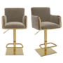 Set of 2 Mink Velvet Adjustable Swivel Bar Stools with Gold Base - Sonny