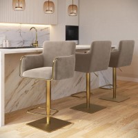 Set of 3 Mink Velvet Adjustable Swivel Bar Stools with Gold Base - Sonny